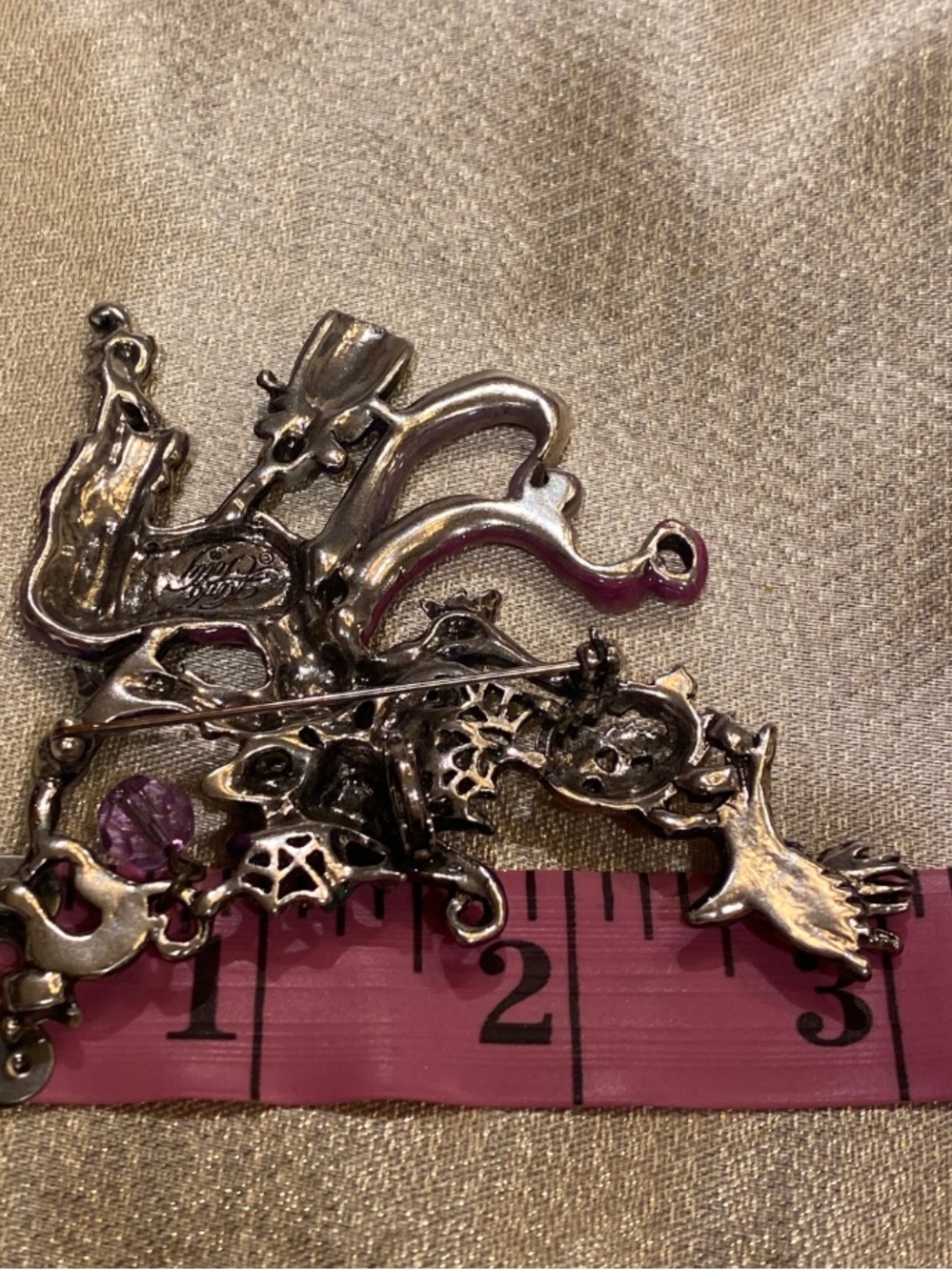 Vintage Large Kirks Folly Enamel Enchantress Witch Brooch with Pumpkin and Crow - Picture 6 of 7